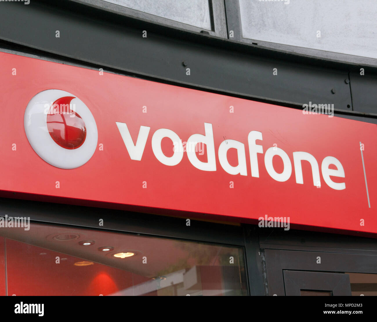 Amsterdam , Netherlands-august 18, 2015: Vodafone sign on a wall in Amsterdam Stock Photo