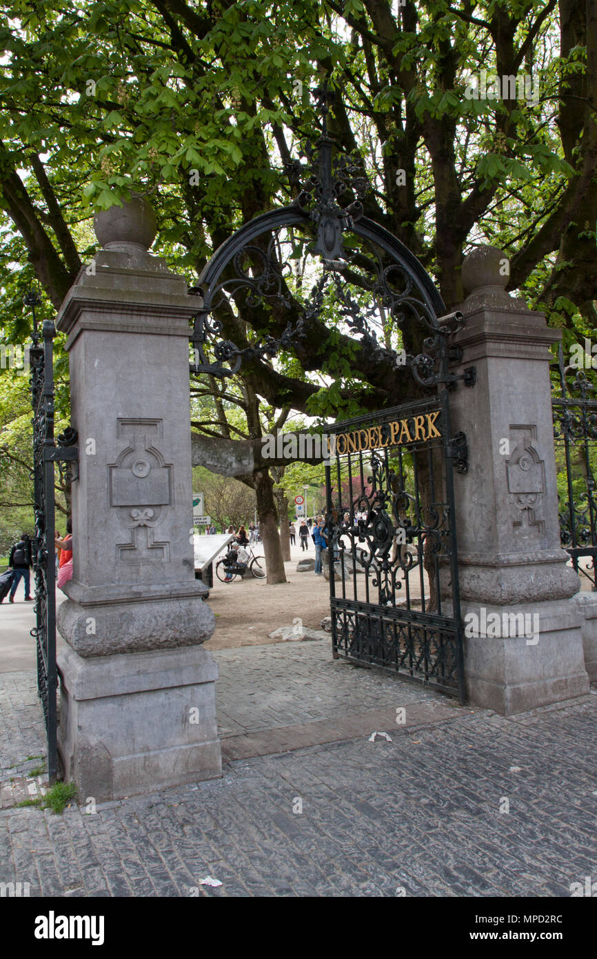 Amsterdam , netherlands-may 8, 2015: entrance gate of the Vondelpark in Amsterdam Stock Photo