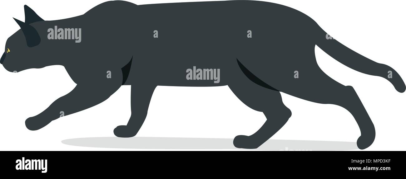 Black cat hunting with isolated white background vector illustration.Black cat in front of a white background Stock Vector
