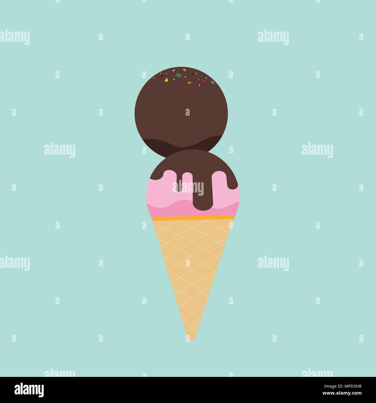 Cute two tone ice cream with pastel background.Sweetie ice cream vector  illustration.Strawberry and chocolate cone with topping Stock Vector Image  & Art - Alamy