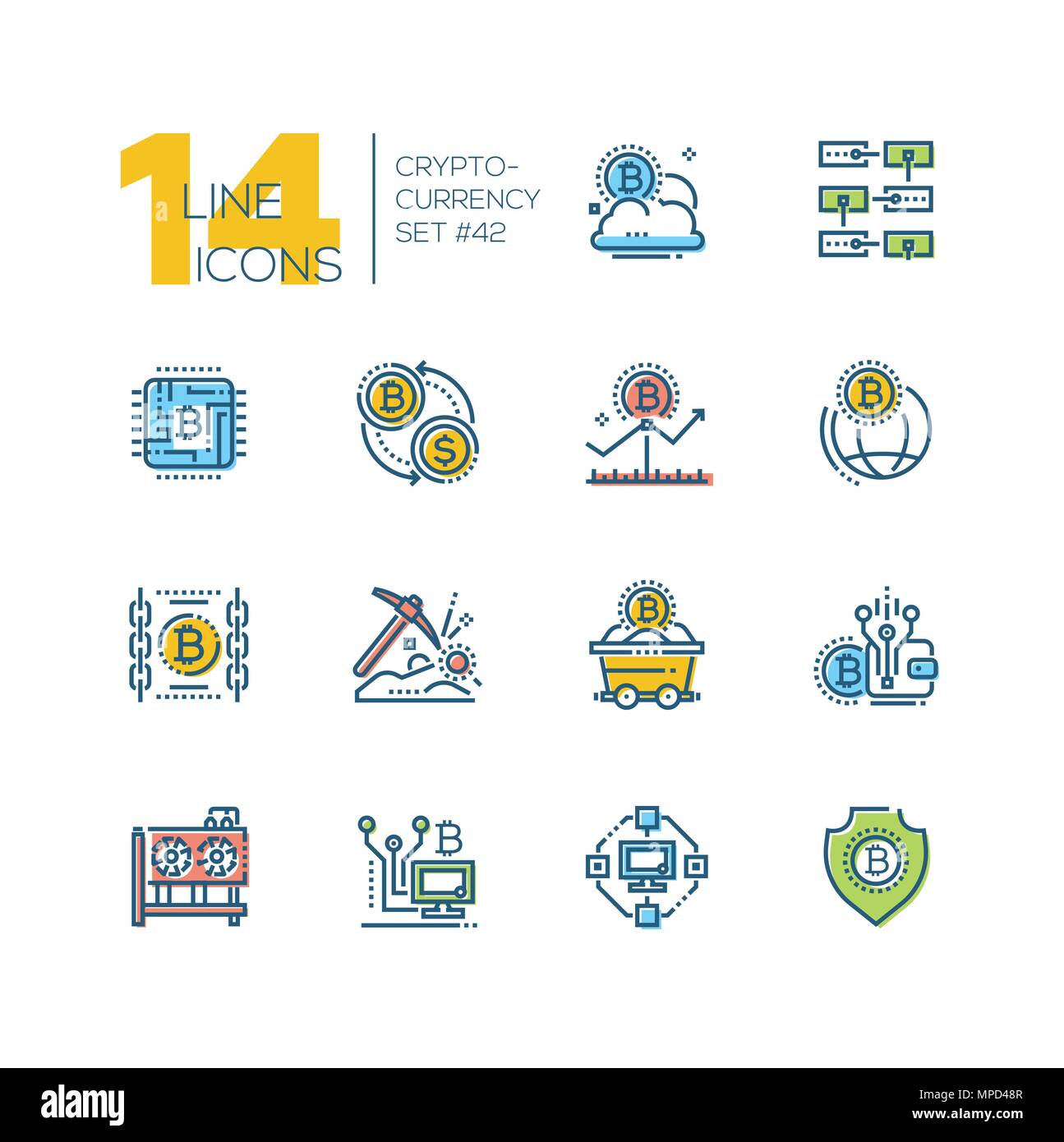 Cryptocurrency - set of line design style icons Stock Vector Image ...