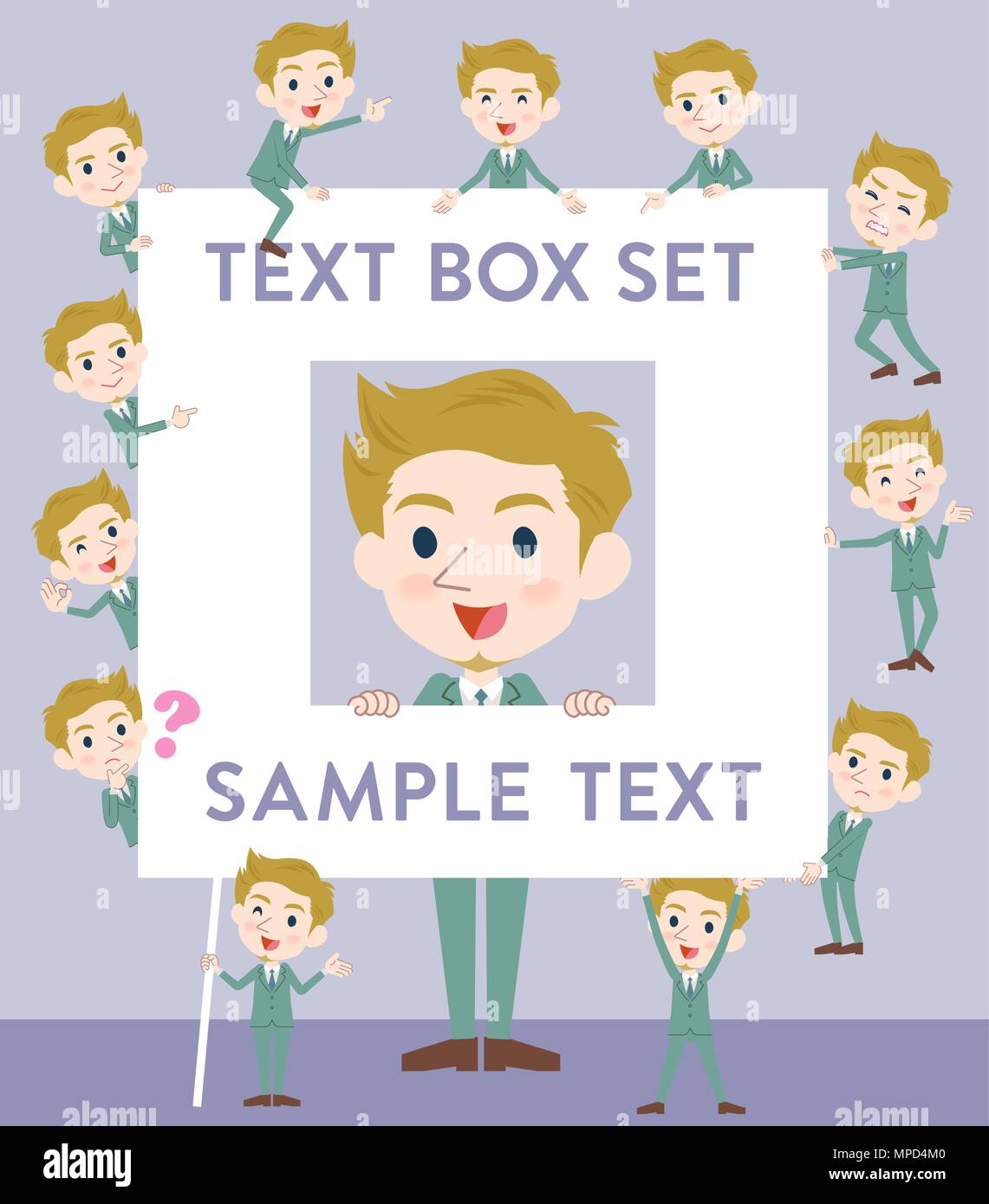 Set of various poses of blond hair man White text box Stock Vector ...