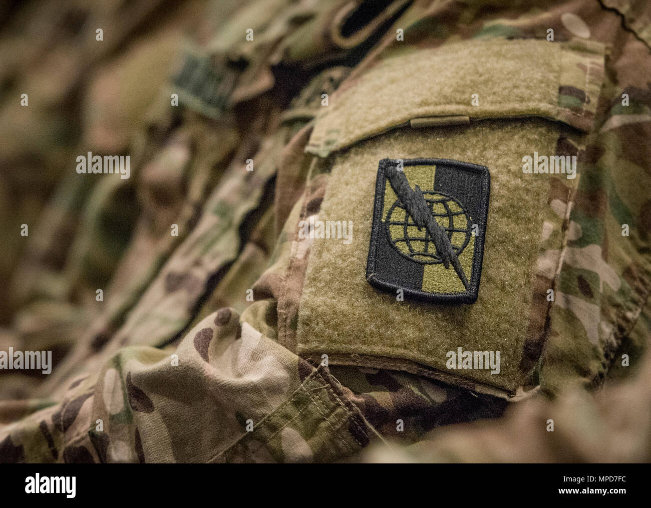 A U.S. Army Reserve Soldier wears the 359th Theater Tactical Signal