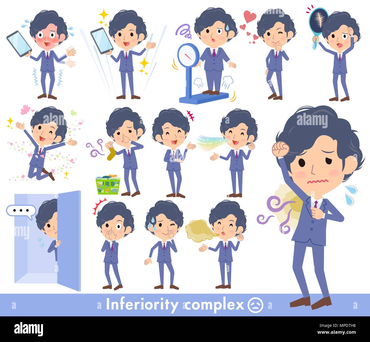 Navy Blue Suit Perm Hair Men Complex Stock Vector Art