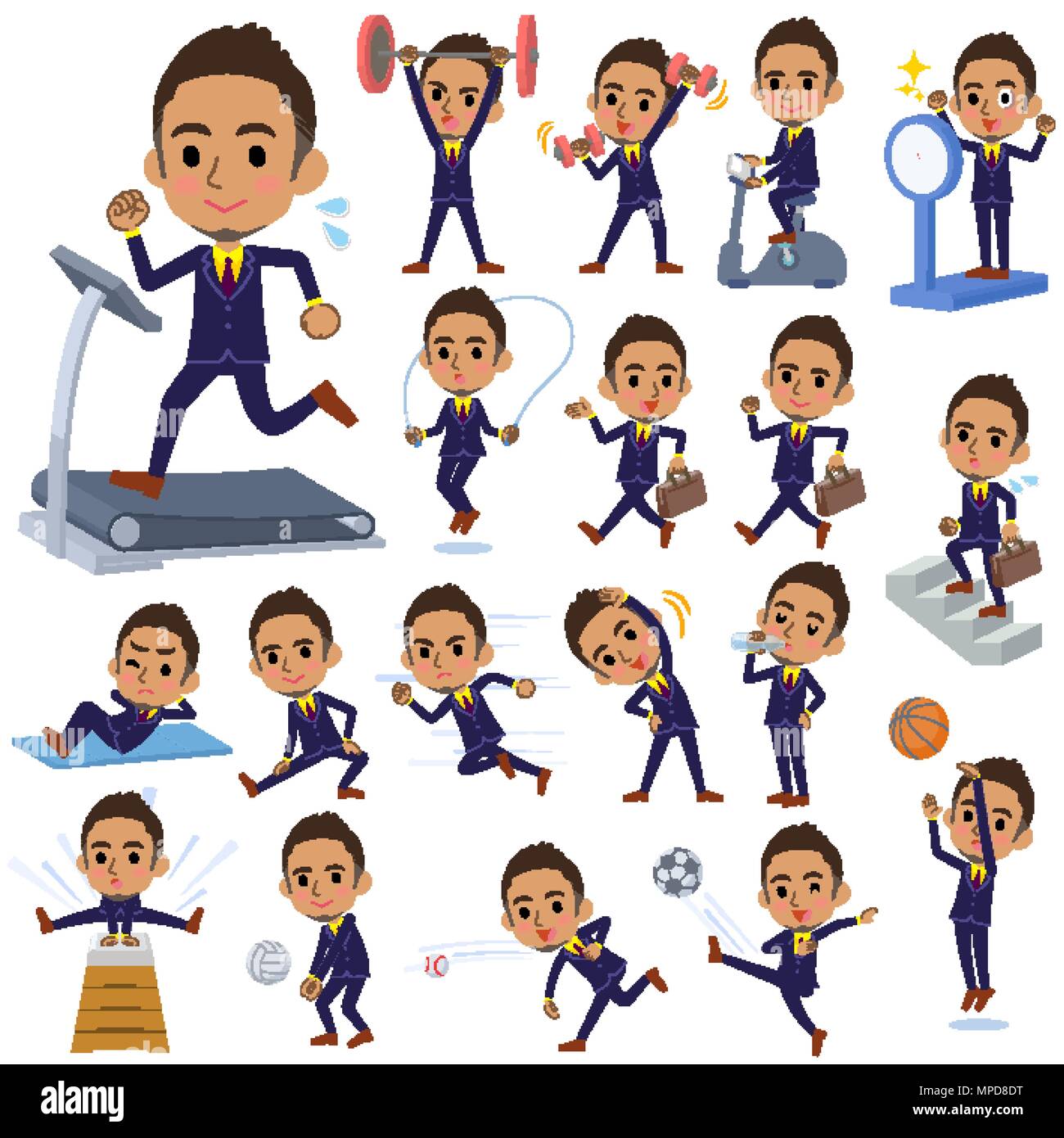 Set Of Various Poses Of Short Hair Businessman Black Sports