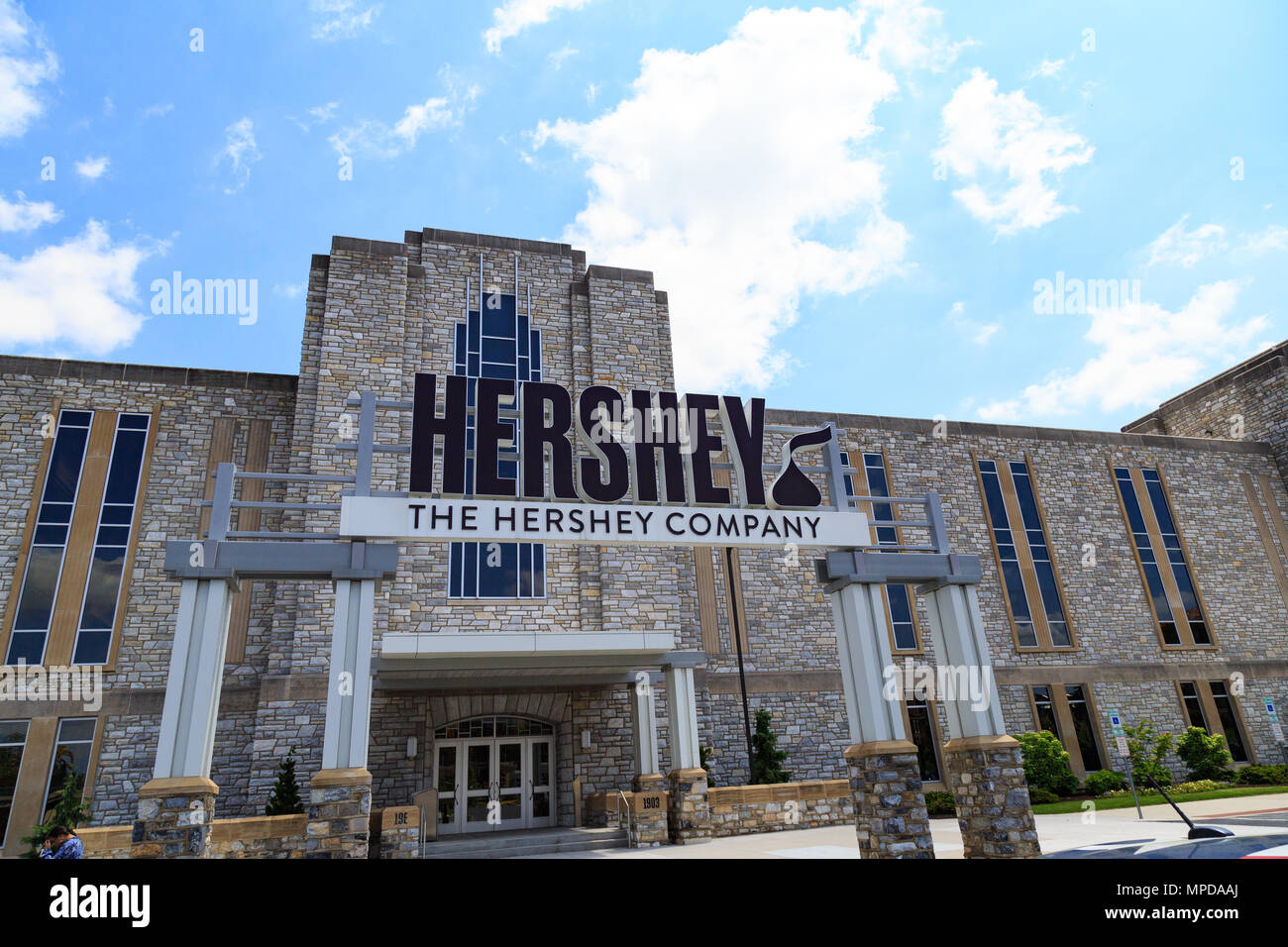 Hershey, PA, USA - May 21, 2018: The Entrance of the Hershey Company Chocolate factory in downtown Hershey. Stock Photo