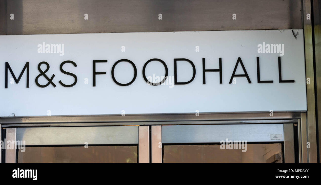 Marks & Spencer closures, store signage and shop front from M&S  Brentwood, Essex M&S Food Hall Stock Photo