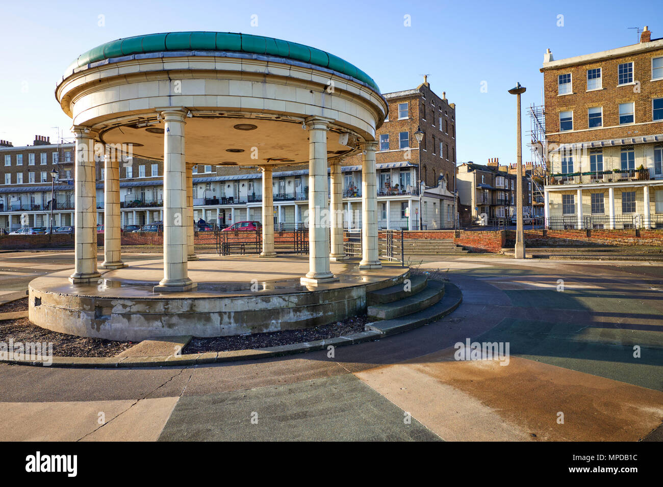 Bandstand and terraced houses in Ramsgate, Kent Stock Photo
