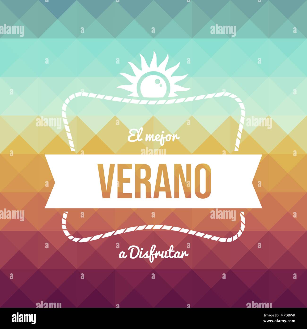 Summer vacation typography quote greeting card in spanish language. Vintage style holiday illustration. EPS10 vector. Stock Vector