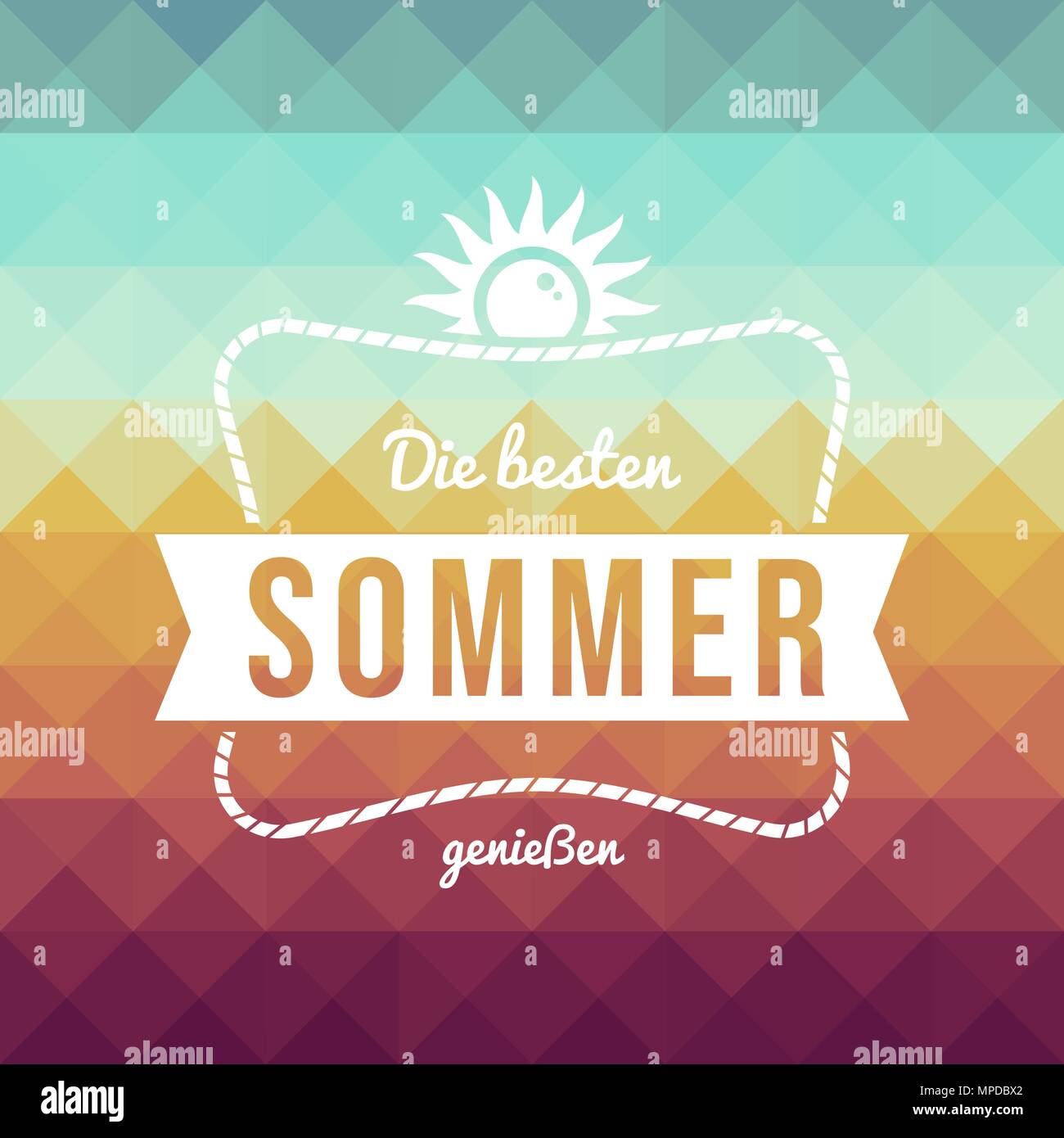 Summer vacation typography quote greeting card in german language. Vintage style holiday illustration. EPS10 vector. Stock Vector
