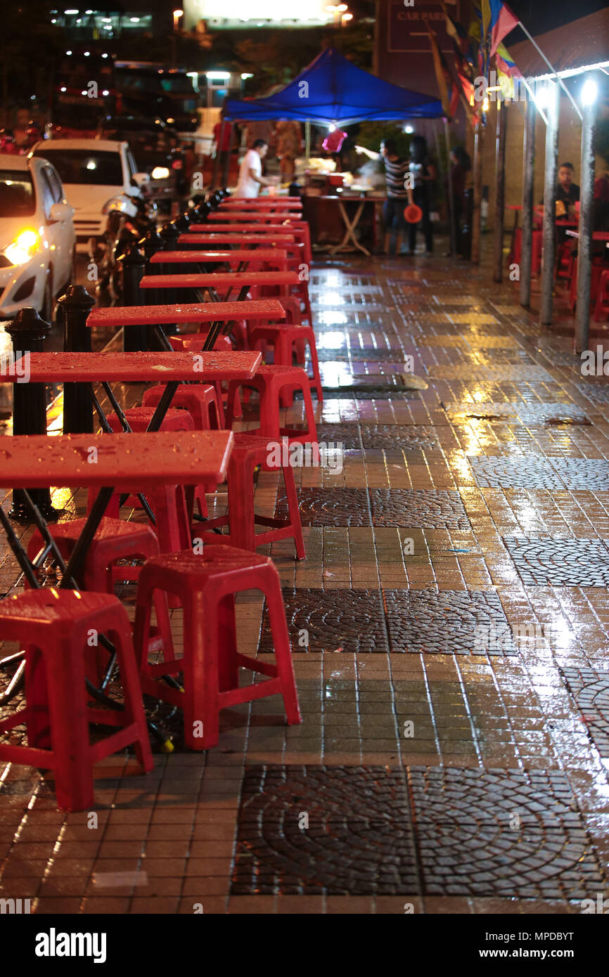 Tables and chairs for customer of a street food hawker at Petaling