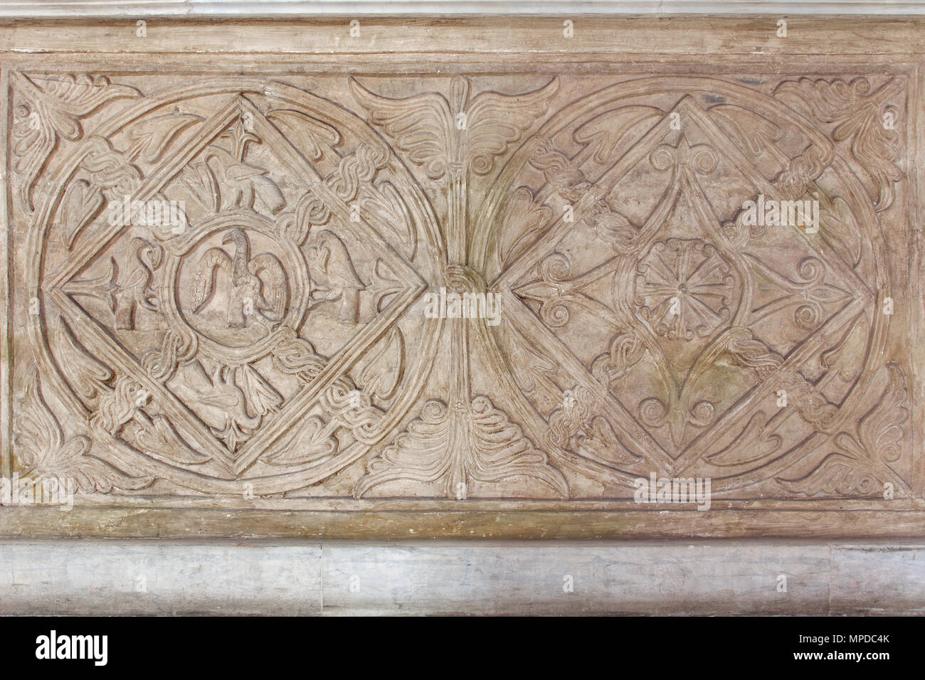 Longobard Art - Ninth century fragments incorporated in the Schola cantorum - Basilica of Santa Sabina - Rome Stock Photo