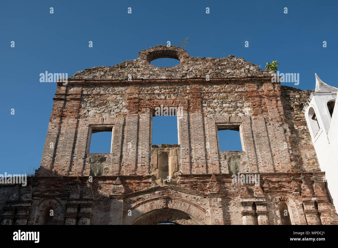 Old building facade in Casco Viejo in Panama City - historical architecture Stock Photo