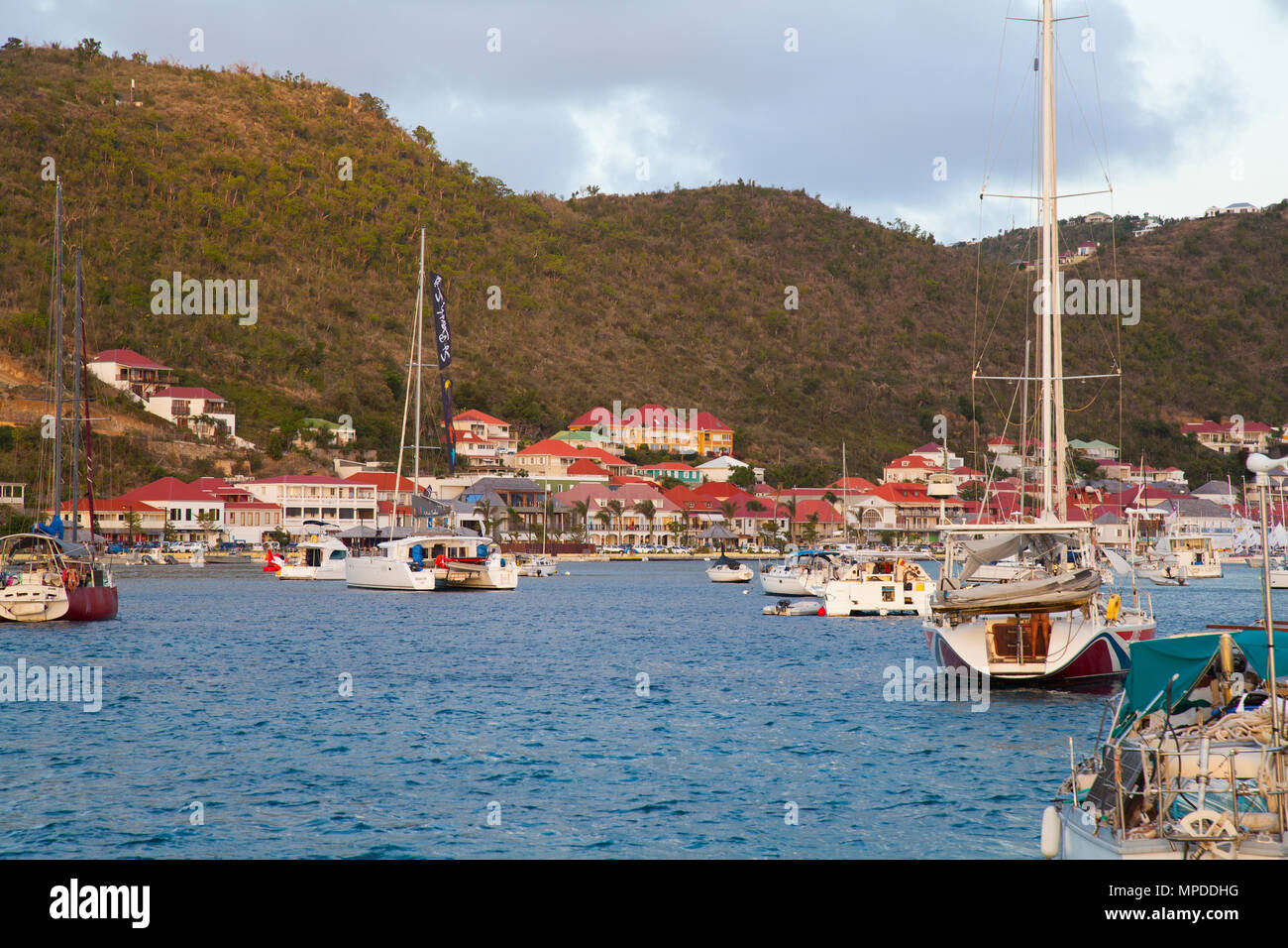 Gustavia, St. Bart's town skyline at the harbor Stock Photo - Alamy