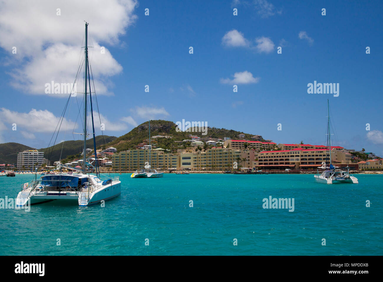 Simpson Bay in Sint Maarten, Netherlands side in the Caribbean Island Stock Photo