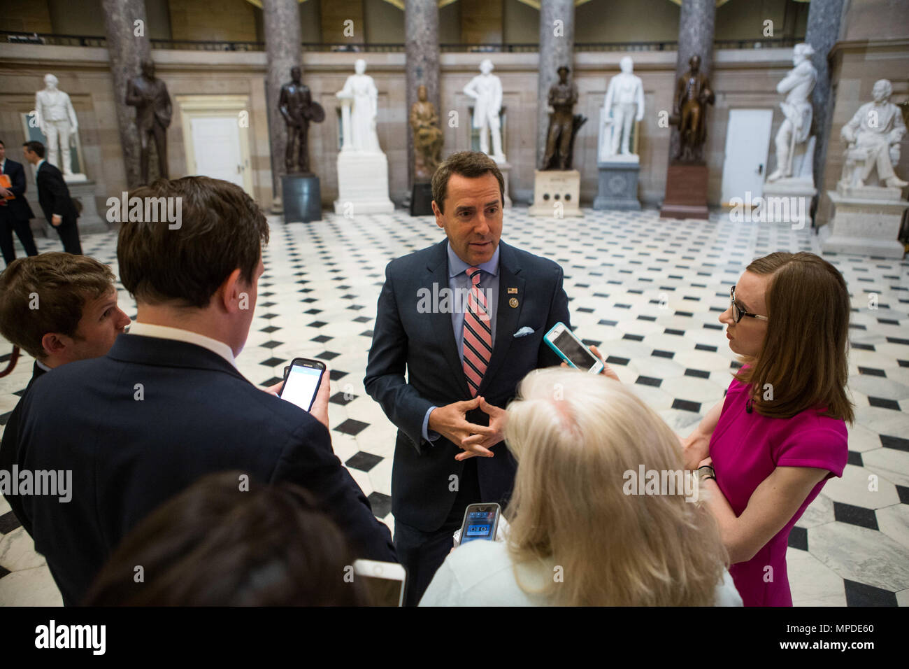 Representative Mark Walker (R-NC) speaks with reporters about the firing of FBI Director James Comey and the disclosure of classified information to Russian officials by President Trump at the U.S. Capitol on May 16th, 2017. Stock Photo