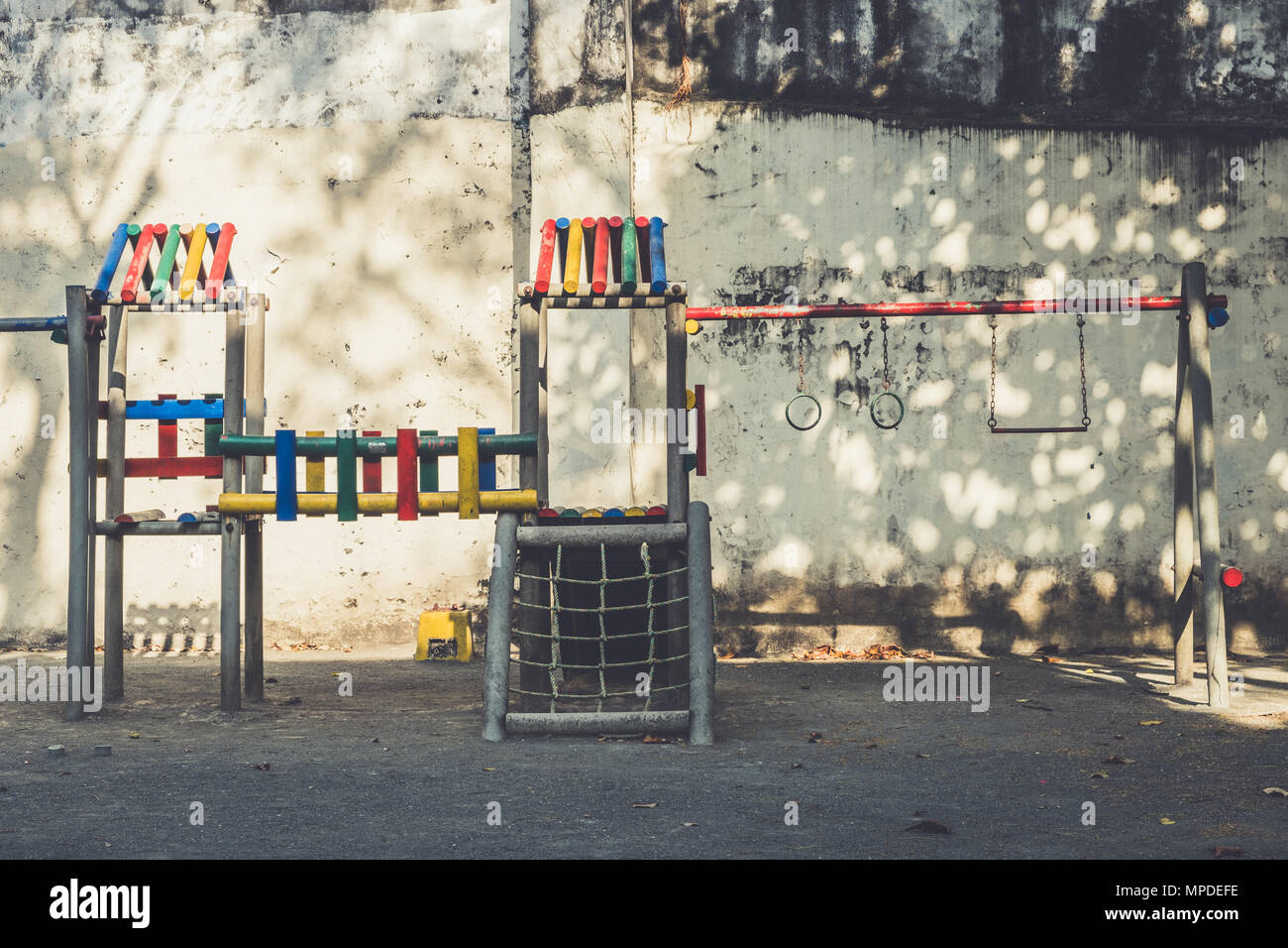 vintage playground, climbing frame - jungle gym - outdoor playground Stock Photo