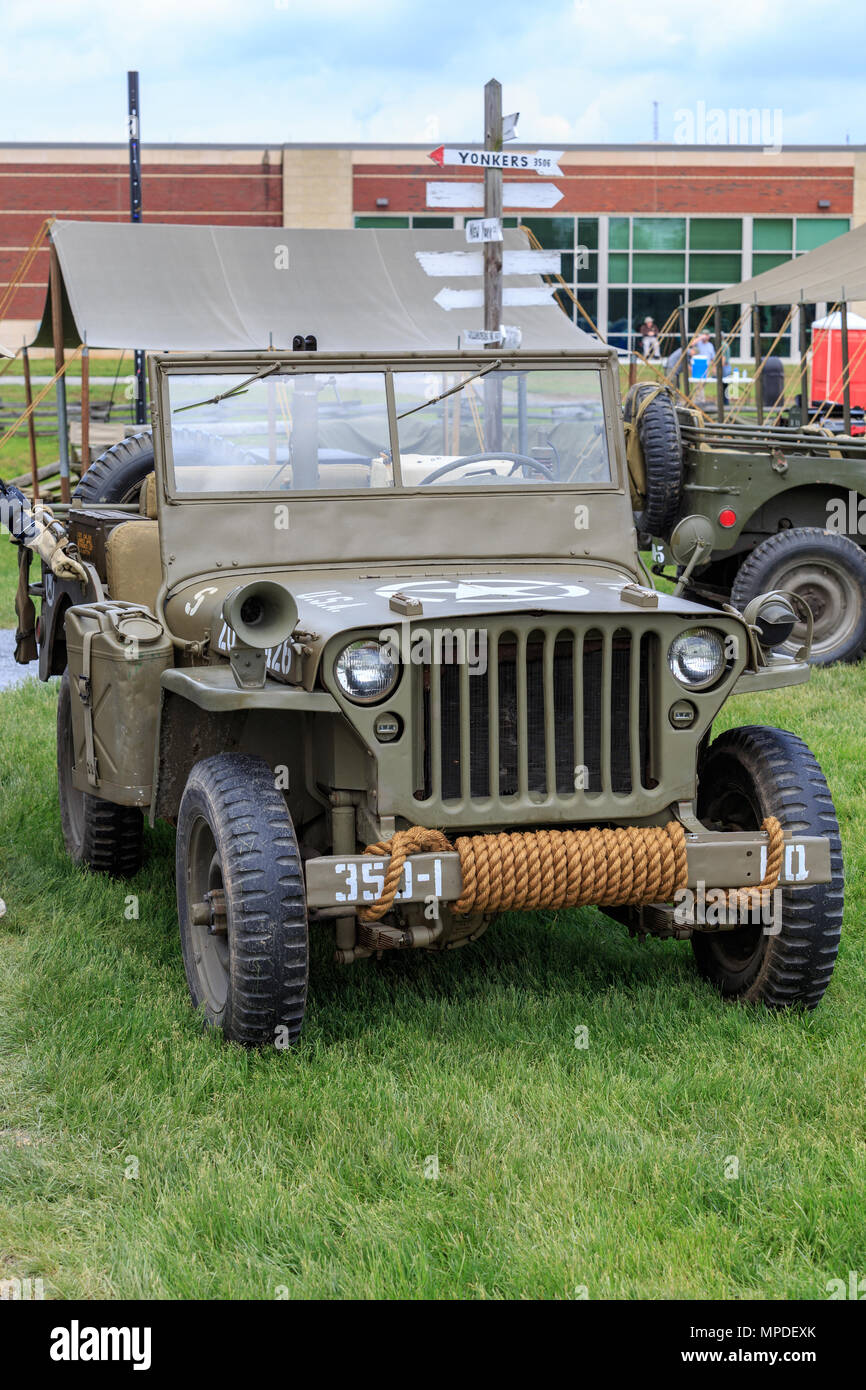 Carlisle, PA, USA - May 20, 2018: WWII Army Jeep was on display at the