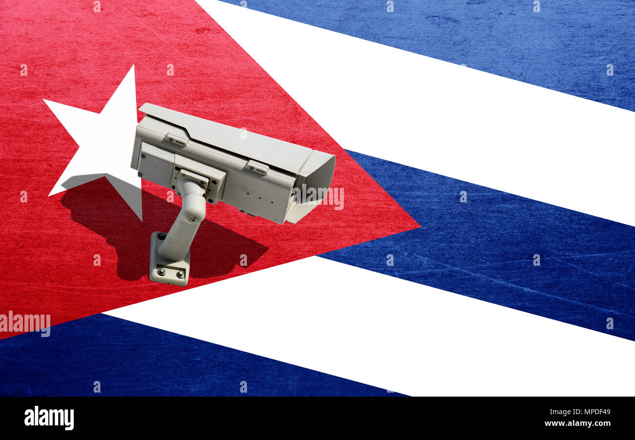 CCTV security camera on the background of the Cuban flag Stock Photo