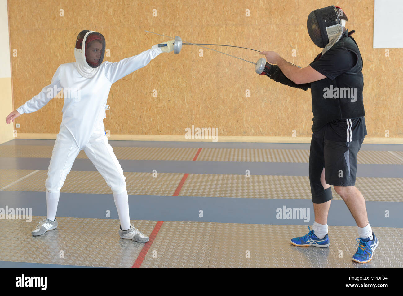 the fencing lesson Stock Photo Alamy