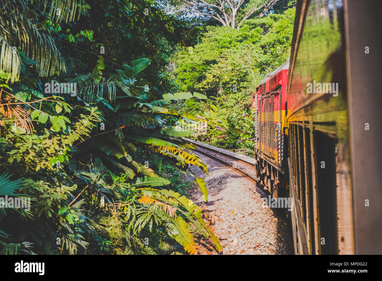 Panama City, Panama - march 2018:  The Panama Canal Railroad train driving from Panama City to Colon Stock Photo