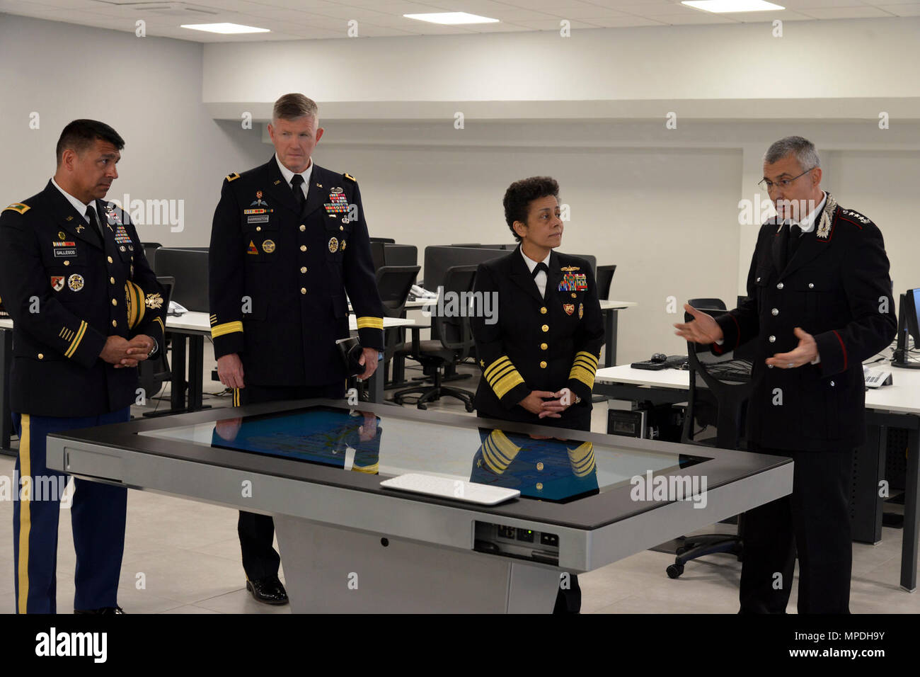 Admiral Michelle Howard, NATO JFC-Naples Commander, observes the room training area “Magistra” during the visit at the Center of Excellence for Stability Police Units (CoESPU) Vicenza, April 10, 2017. Stock Photo