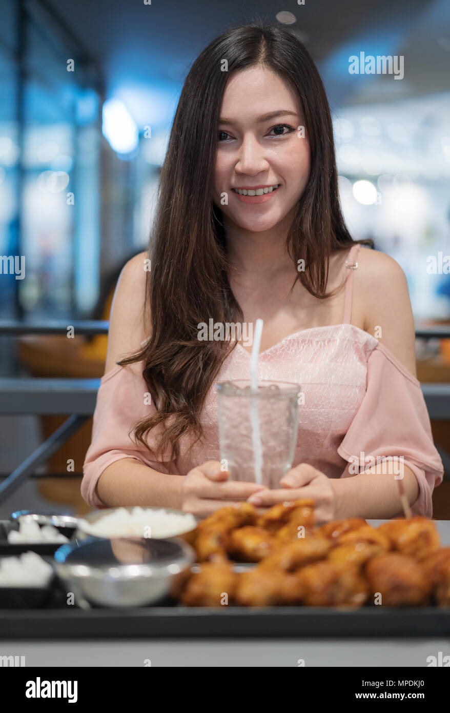 happy woman in the restaurant Stock Photo