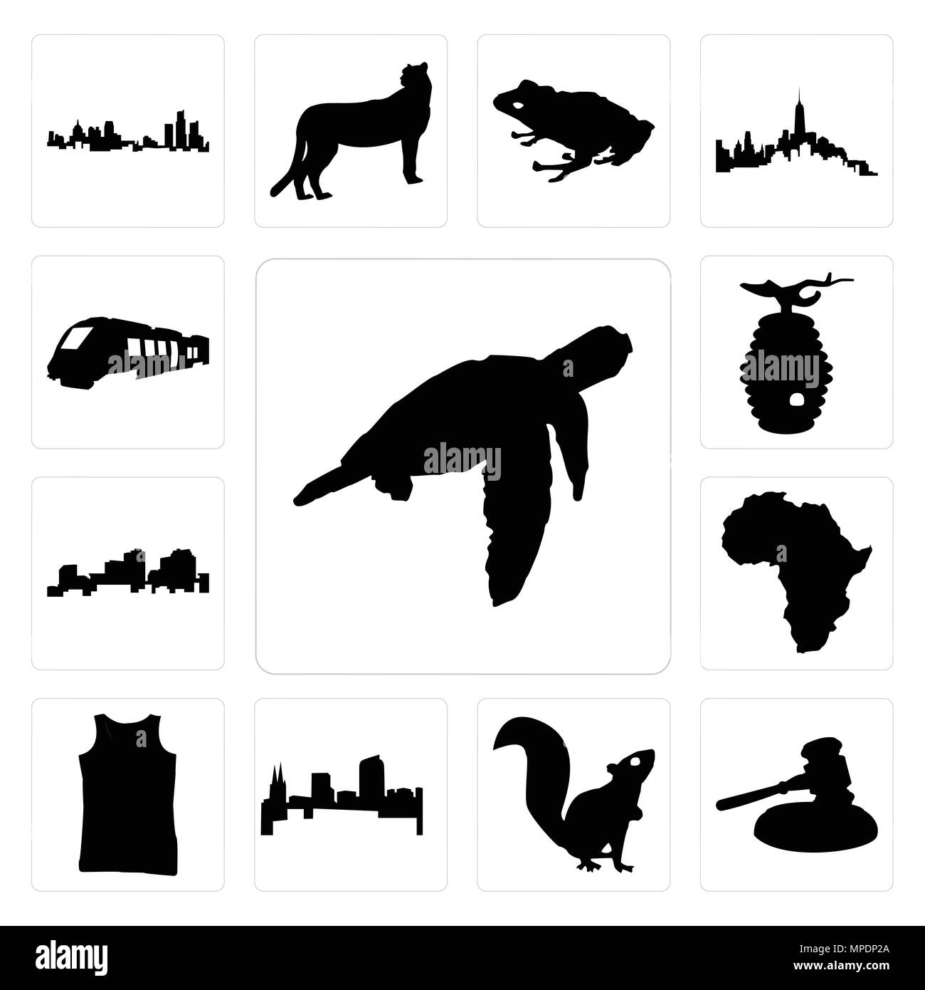 Set Of 13 simple editable icons such as sea turtle outline on white ...