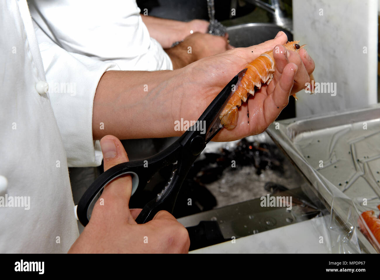 cleaning and preparation of shrimp Stock Photo - Alamy