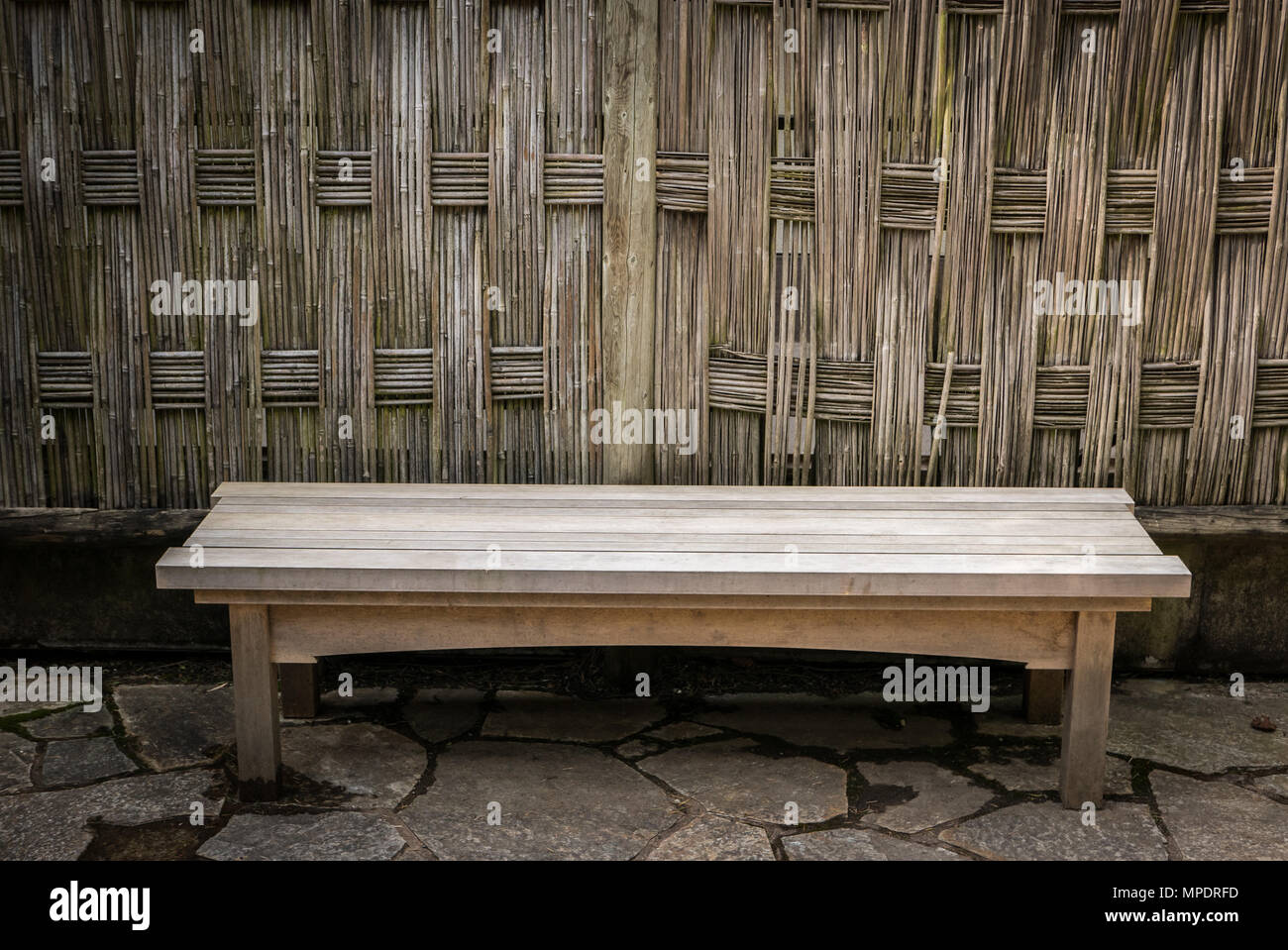 Old Wooden Brown Japanese Style Park Bench Stock Photo 185929953