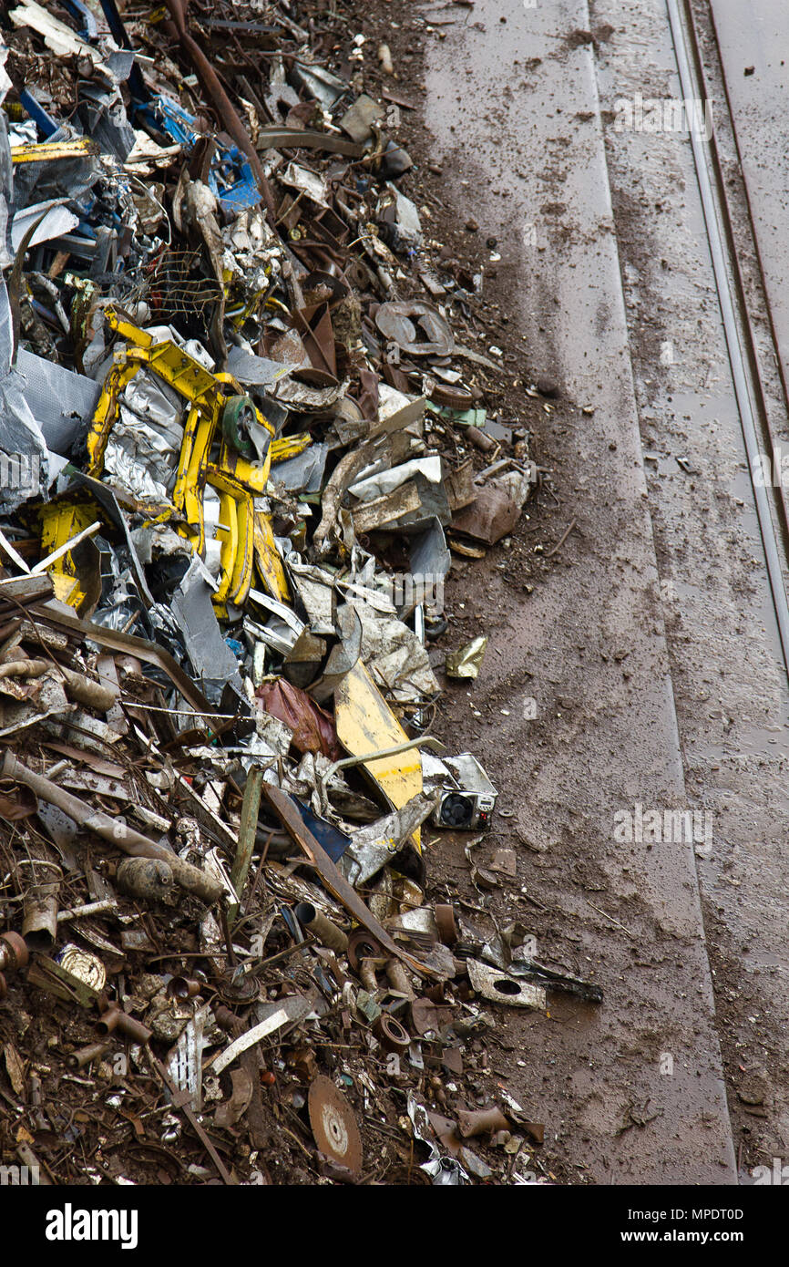 Mountain of scrap metal predominantly ferrous metals. Enterprise for