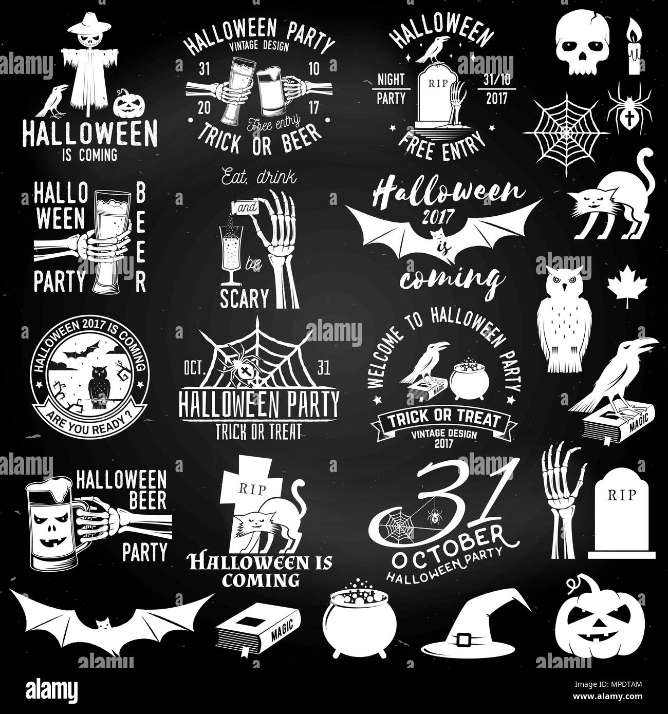 https://c8.alamy.com/comp/MPDTAM/set-of-halloween-party-concept-on-the-chalkboard-halloween-party-retro-templates-badges-seals-patches-with-design-elements-concept-for-shirt-or-l-MPDTAM.jpg