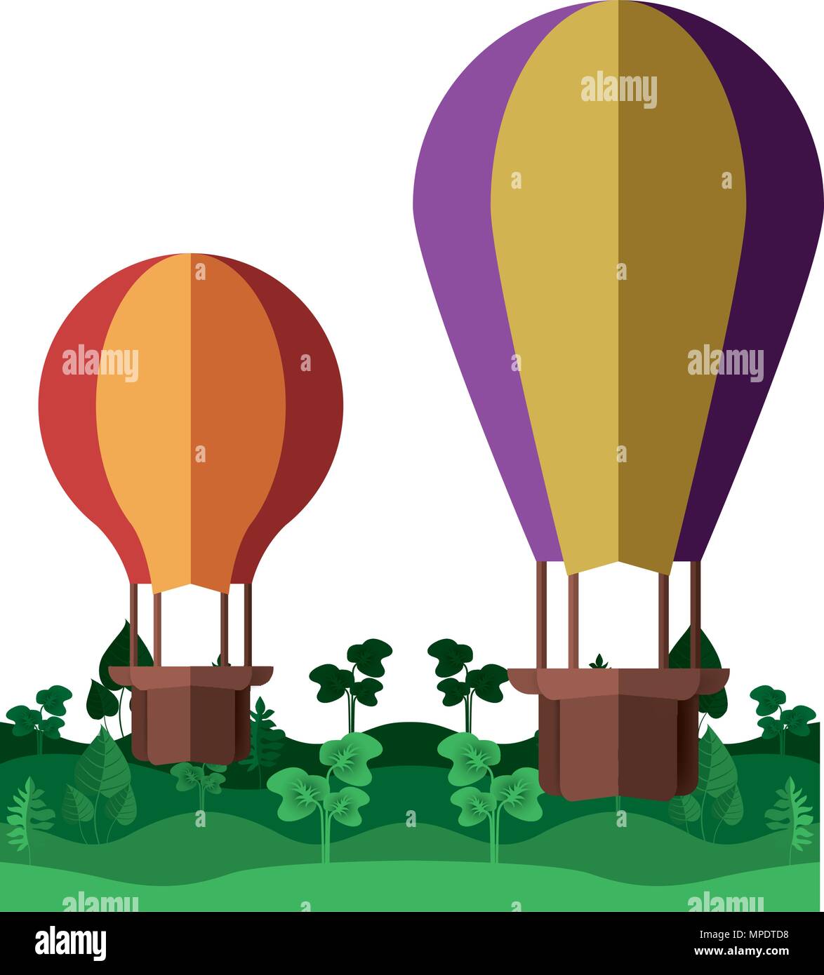 landscape with balloons air hot flying vector illustration design Stock ...