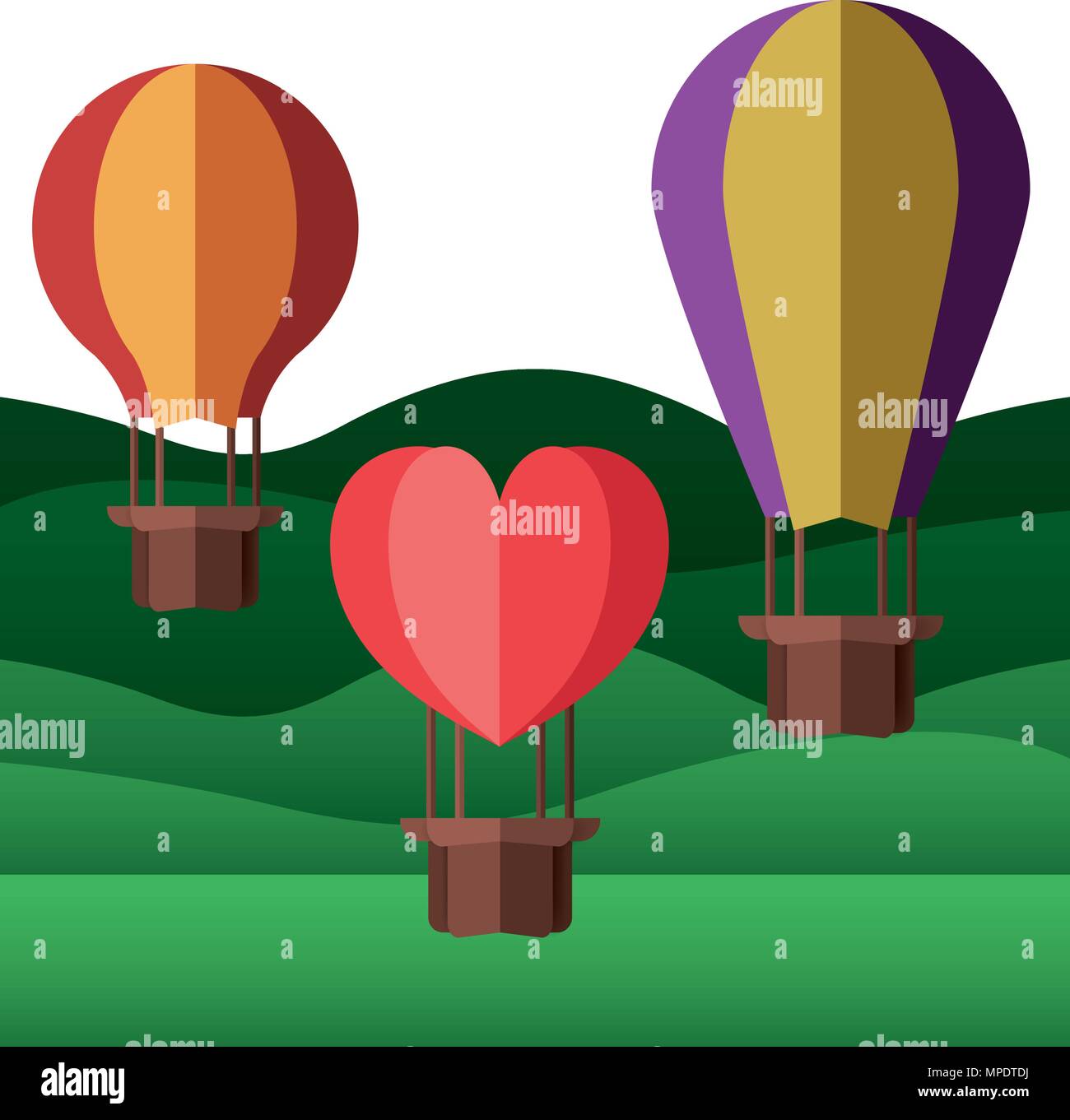 landscape with balloons air hot flying vector illustration design Stock ...