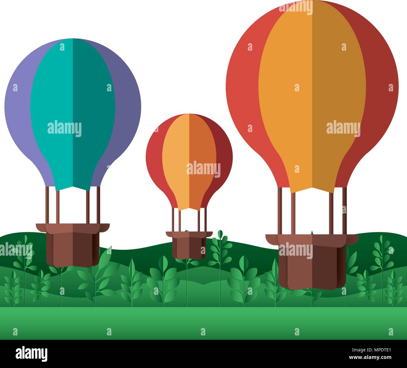 landscape with balloons air hot flying vector illustration design Stock ...
