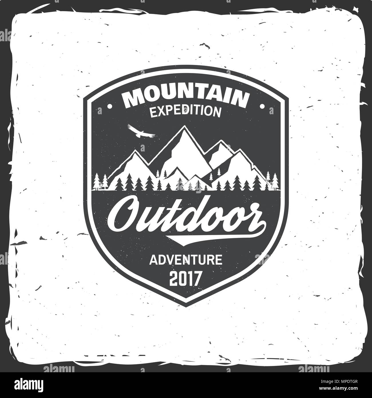 Mountain expedition badge. Vector illustration. Concept for shirt or logo, print, stamp or tee. Vintage typography design with soaring eagle and mount Stock Vector