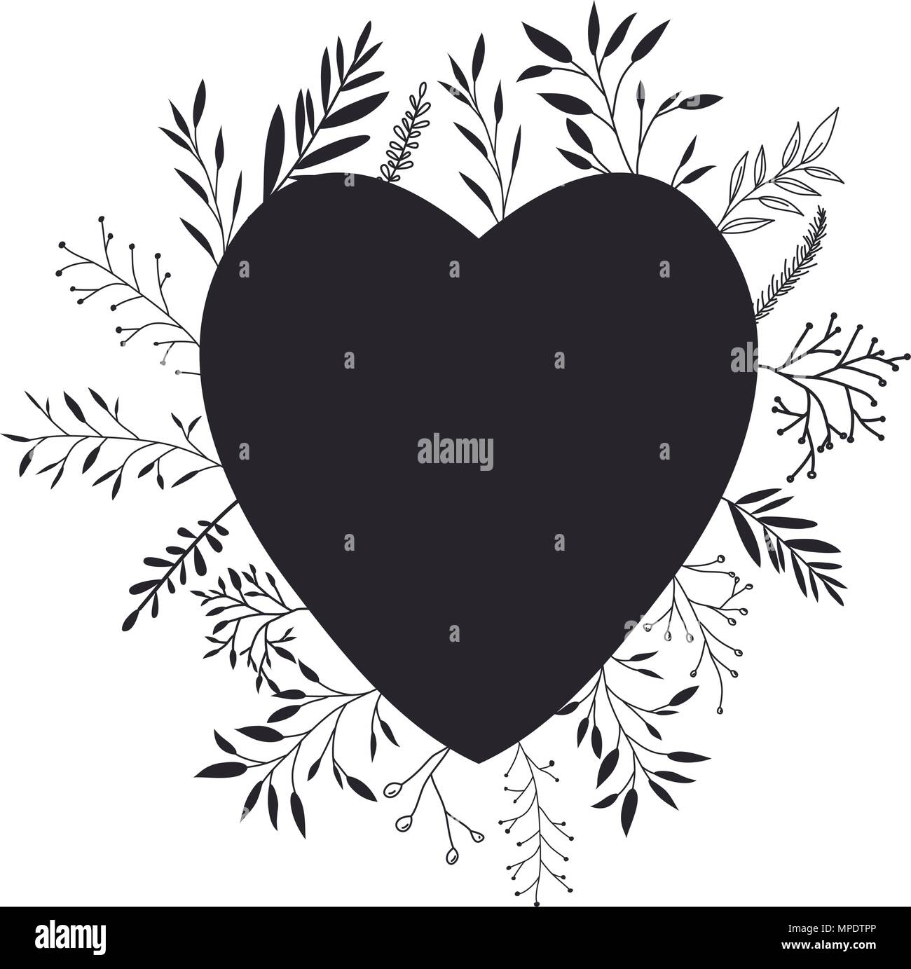 flowers and leafs garden with heart shape vector illustration design ...