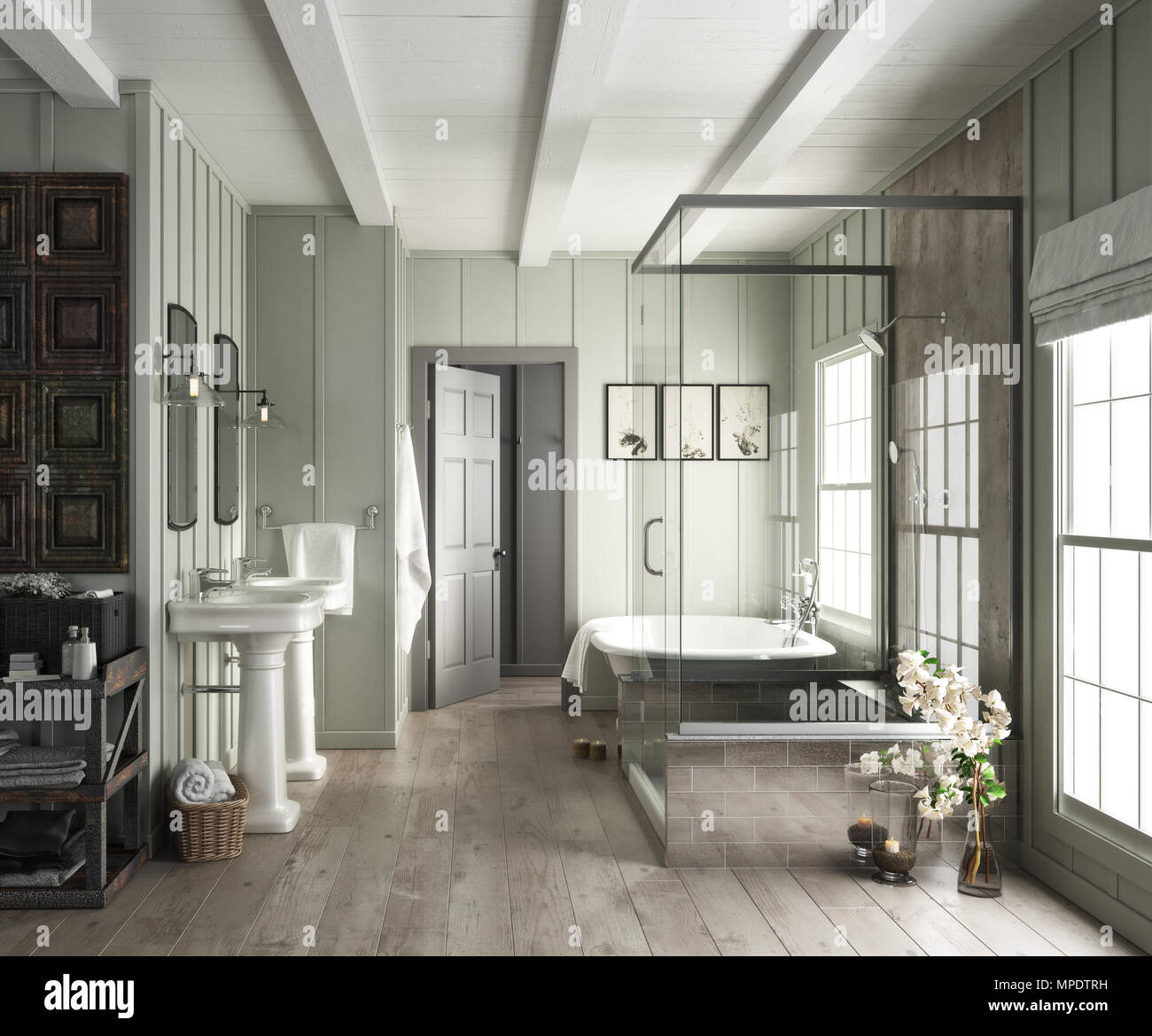 Elegant Bathroom Interior With Rustic Accents 3d Rendering