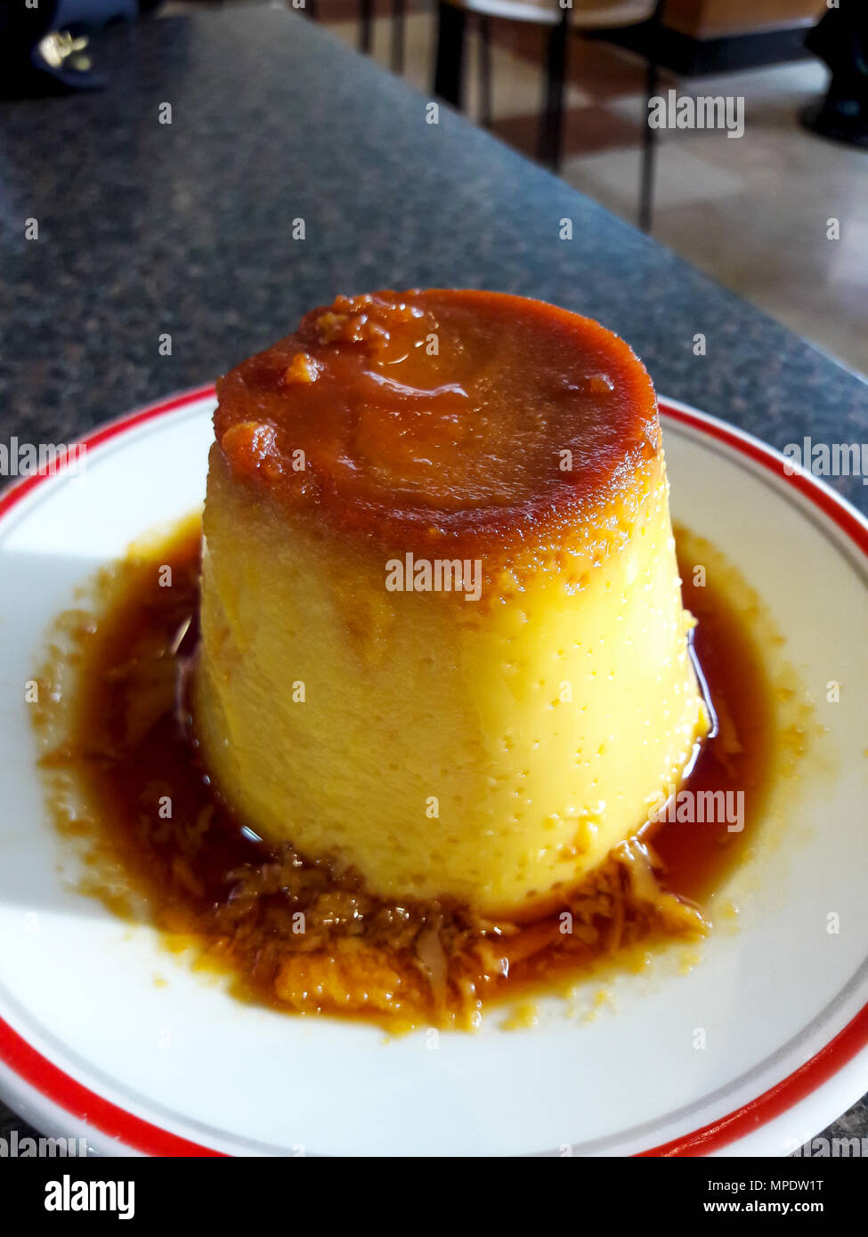 Creme Caramel Dessert served at Restaurant (Daylight). Traditional Food