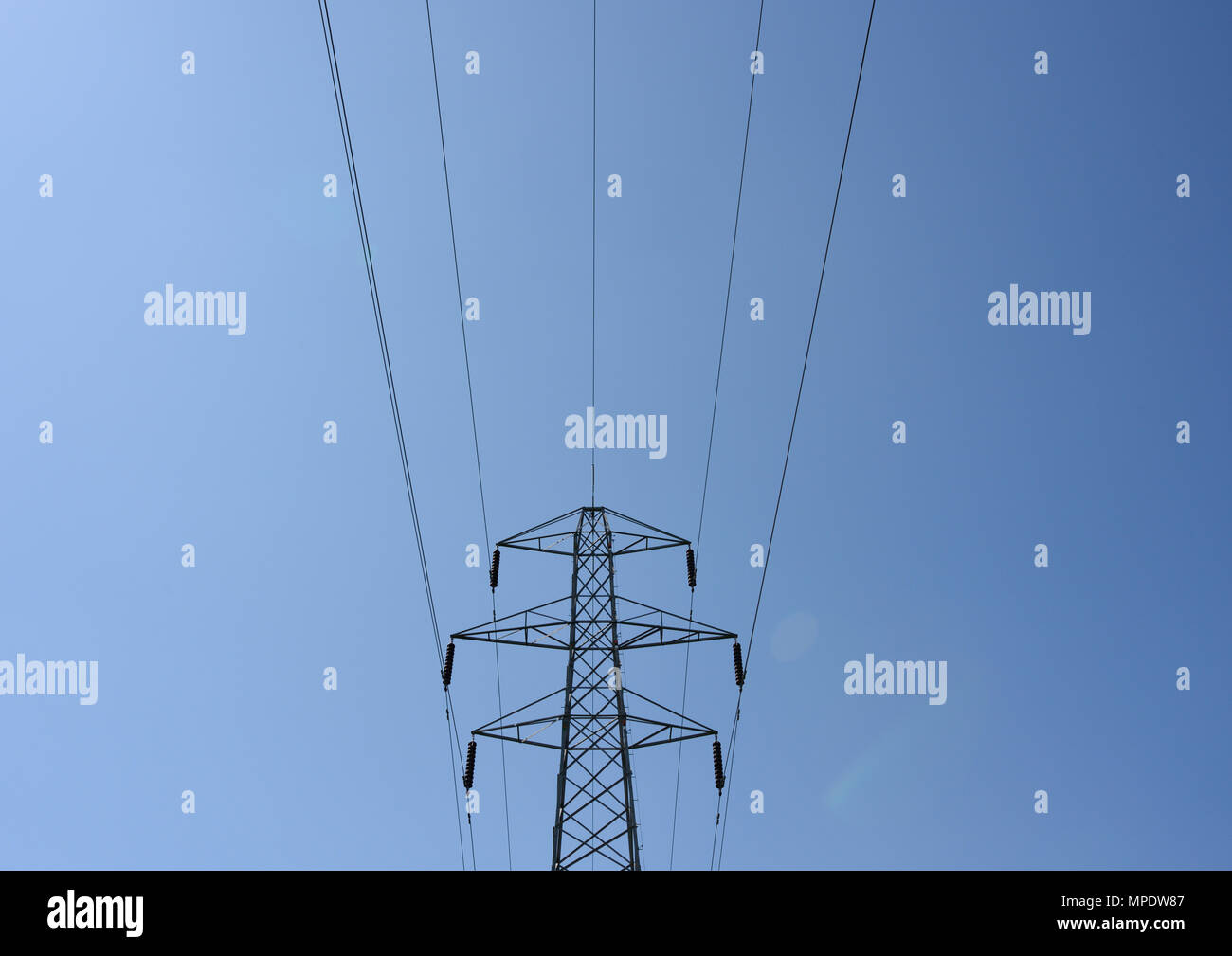 Electricity pylon and overhead power lines part of the the National