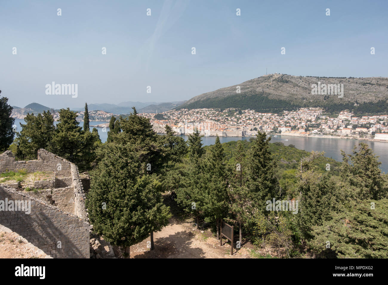 View looking from Fort Royal on Lokrum Island towards the Old City of Dubrovnik, Croatia. Stock Photo