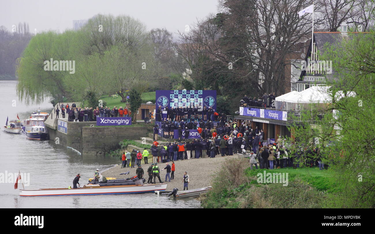 The Xchanging Boat Race, Oxford vs Cambridge University, the Oxford crew celebrate winning the