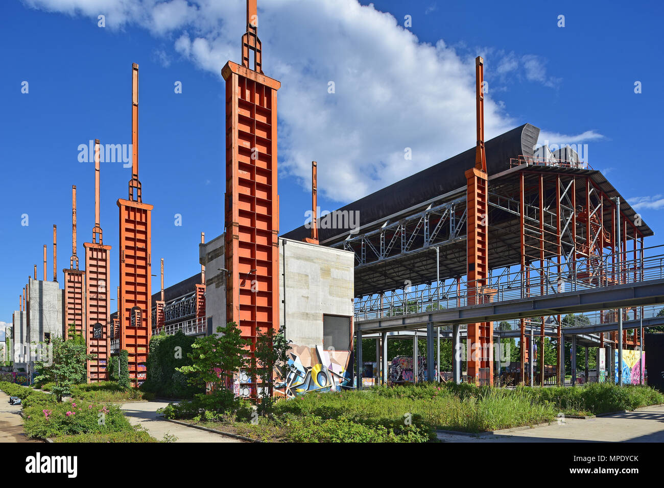 Parco Dora, intra-urban industrial wasteland emerged as post-industrial city park, general view, Turin, Italy Stock Photo