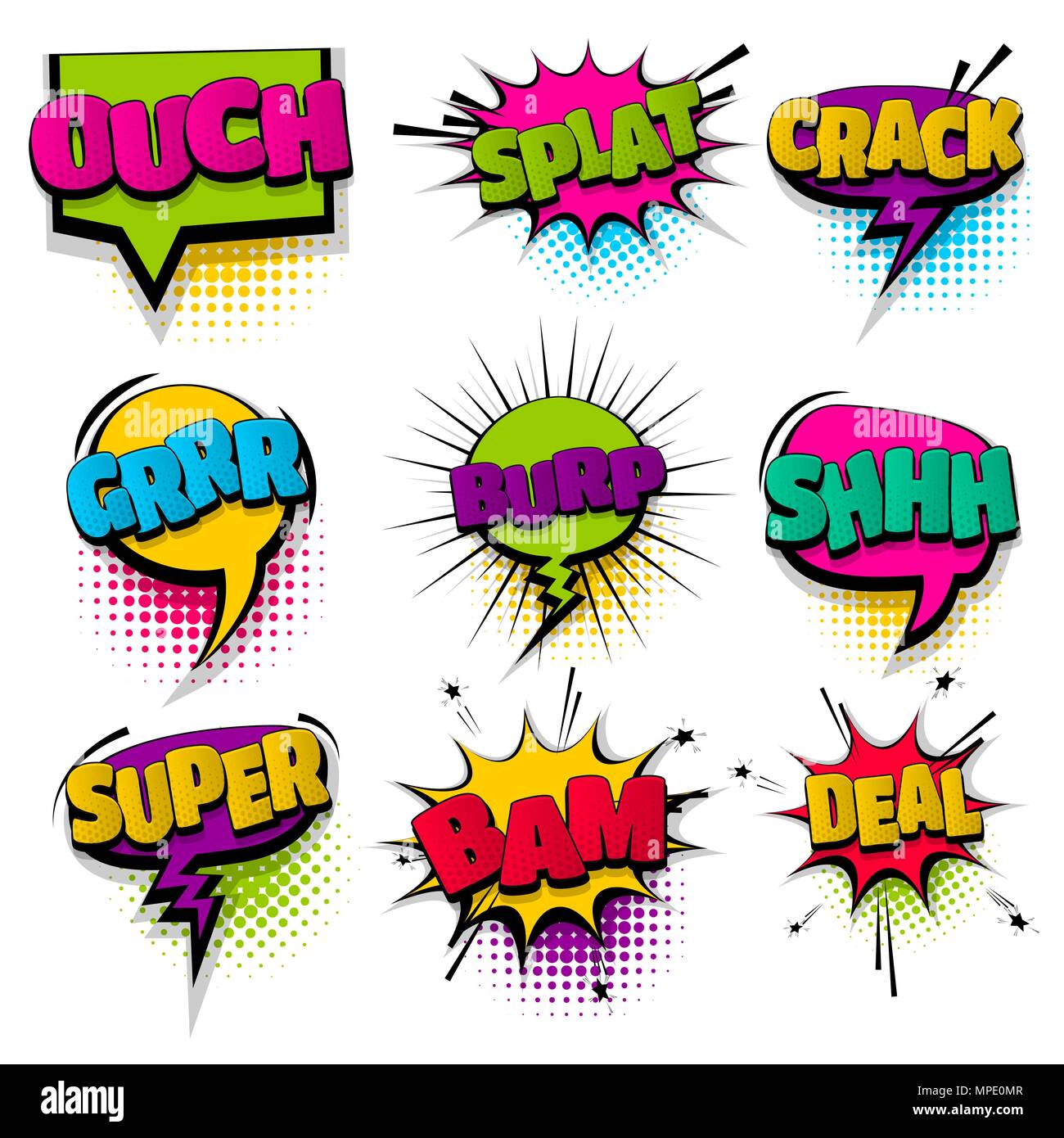 Set hand drawn effects comic speech bubbles Stock Vector Image & Art