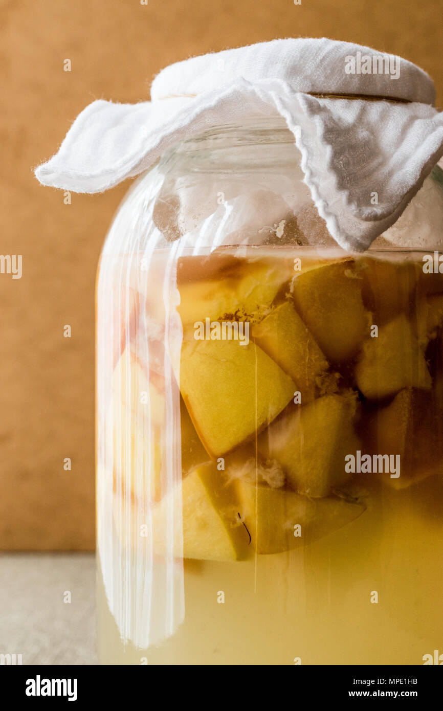 Homemade Quince vinegar or juice in bottle. organic food Stock Photo