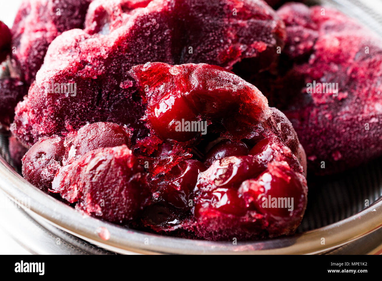 Whole Frozen Cherries in Metal Colander. Organic Food Stock Photo Alamy