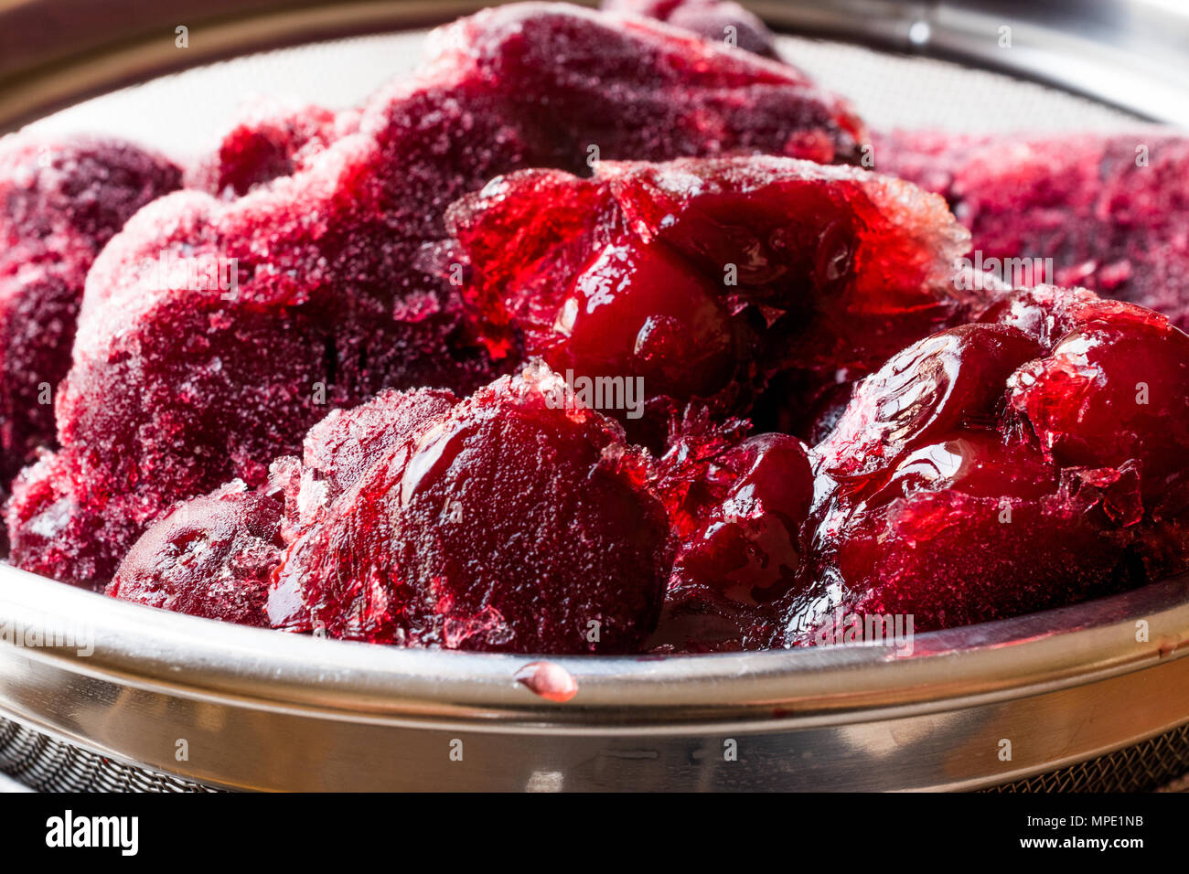 Whole Frozen Cherries in Metal Colander. Organic Food Stock Photo Alamy