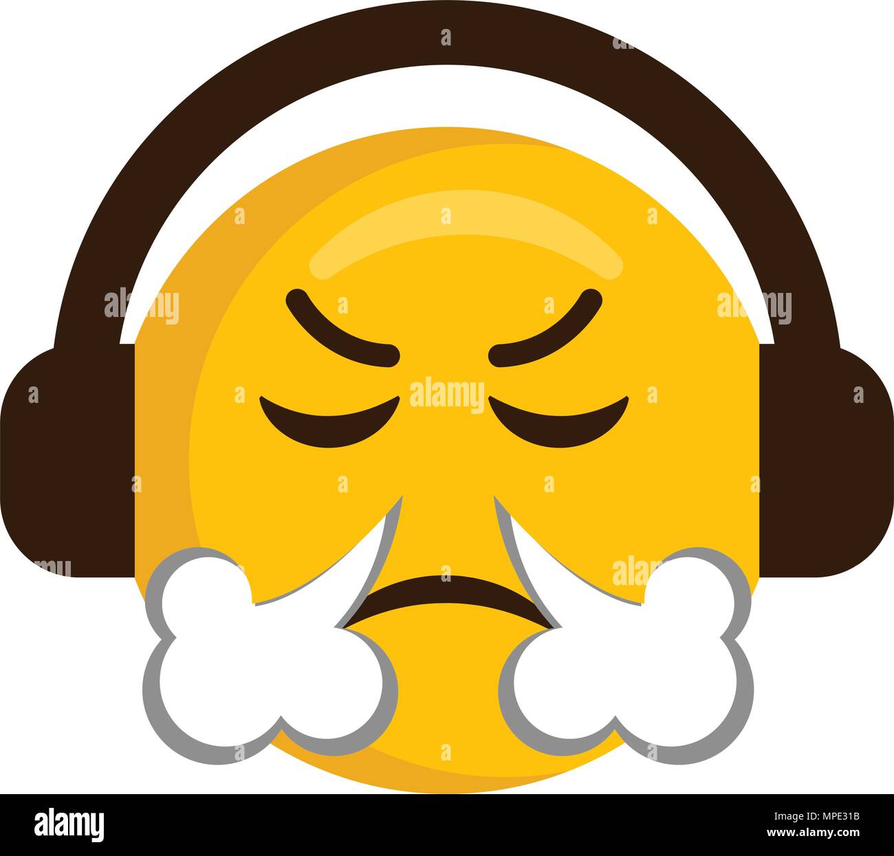 Angry emoji with headphones icon Stock Vector