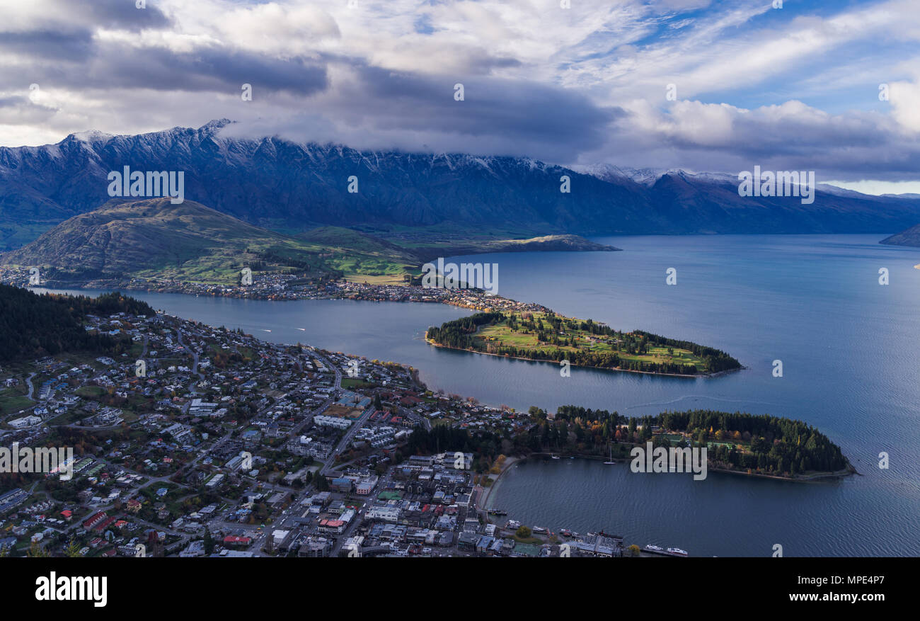 aerial view of Queenstown in daytime, new zealand Stock Photo