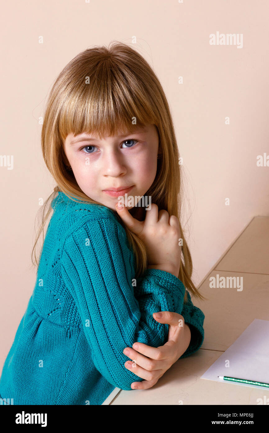 Hands On Chin Girl Thinking High Resolution Stock Photography and ...